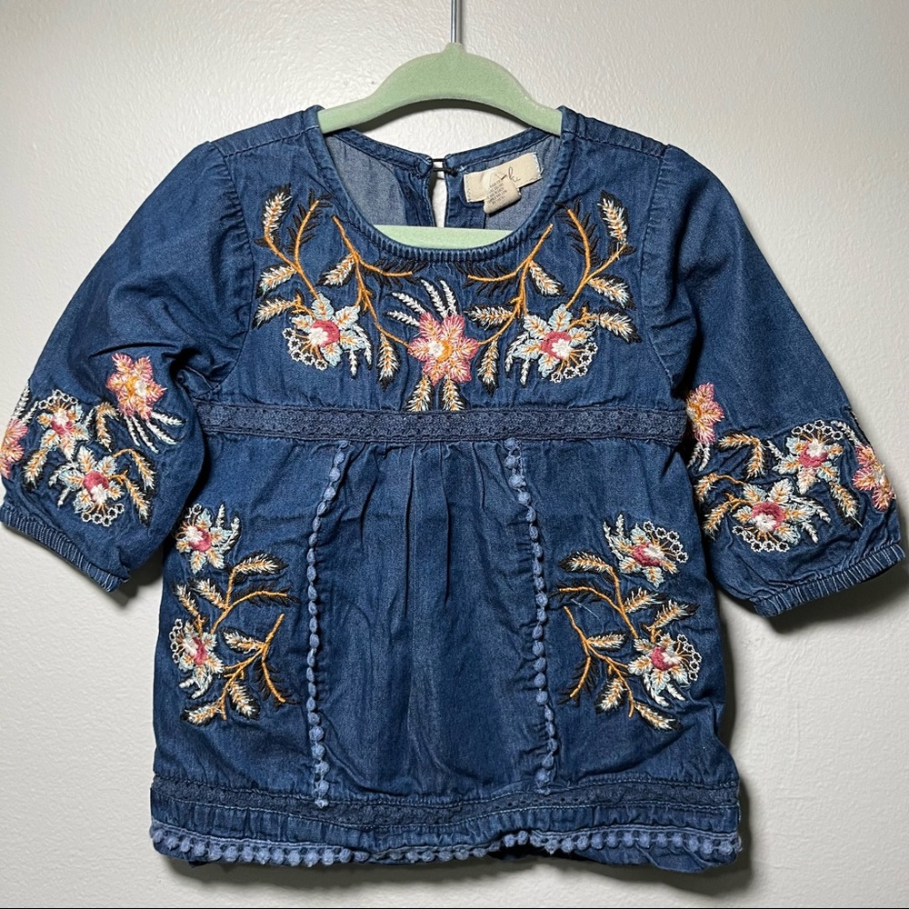 Peek embroidered chambray dress top